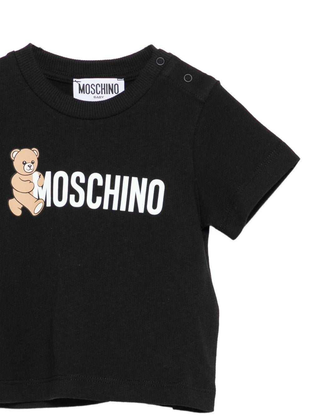 T-shirt per neonati Moschino Kids nero con stampa Teddy Bear - Rubino Kids