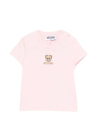 T-shirt per neonati Moschino Kids rosa con dettagli ricamati - Rubino Kids