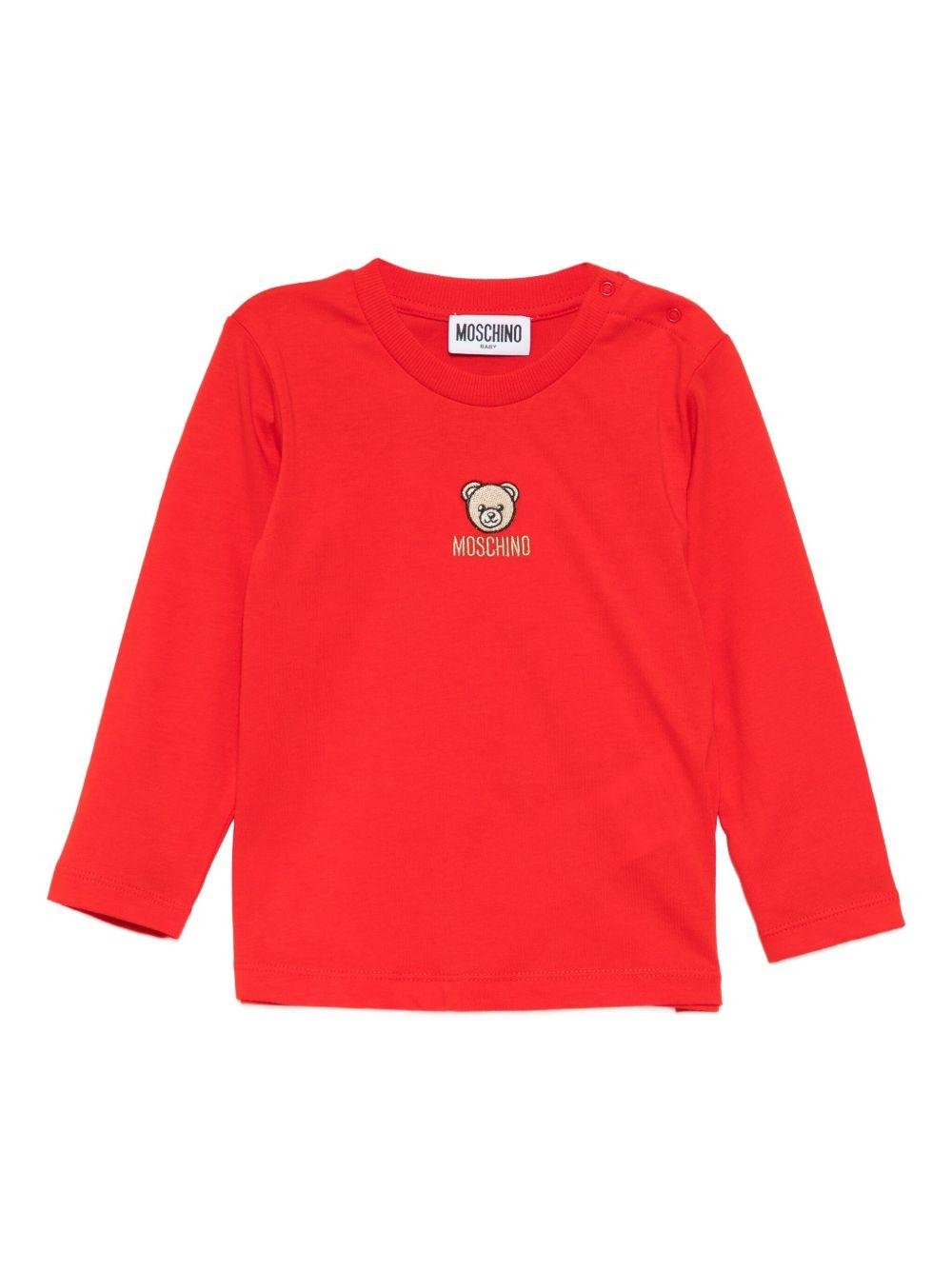 T-shirt per neonati Moschino Kids rossa con logo Teddy Bear sul davanti - Rubino Kids