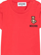 T-shirt per neonati Moschino Kids rossa con ricamo orsetto - Rubino Kids
