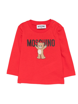 T-shirt per neonati Moschino Kids rossa con stampa teddy