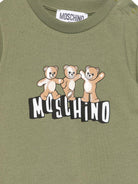 T-shirt per neonati Moschino Kids verde con stampa tre Teddy Bear - Rubino Kids