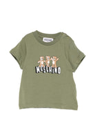 T-shirt per neonati Moschino Kids verde con stampa tre Teddy Bear - Rubino Kids