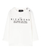 T shirt per neonato bianca con stampa logo RICHMOND centrale 50% Rock & Roll centrale - Rubino Kids