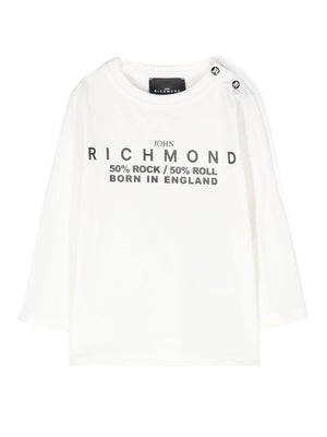 White baby T-shirt with central RICHMOND logo print 50% Rock & Roll central