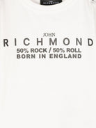 T shirt per neonato bianca con stampa logo RICHMOND centrale 50% Rock & Roll centrale - Rubino Kids