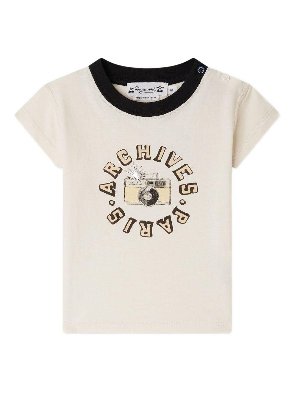 T-shirt per neonato Bonpoint Tom beige con bordi a contrasto - Rubino Kids