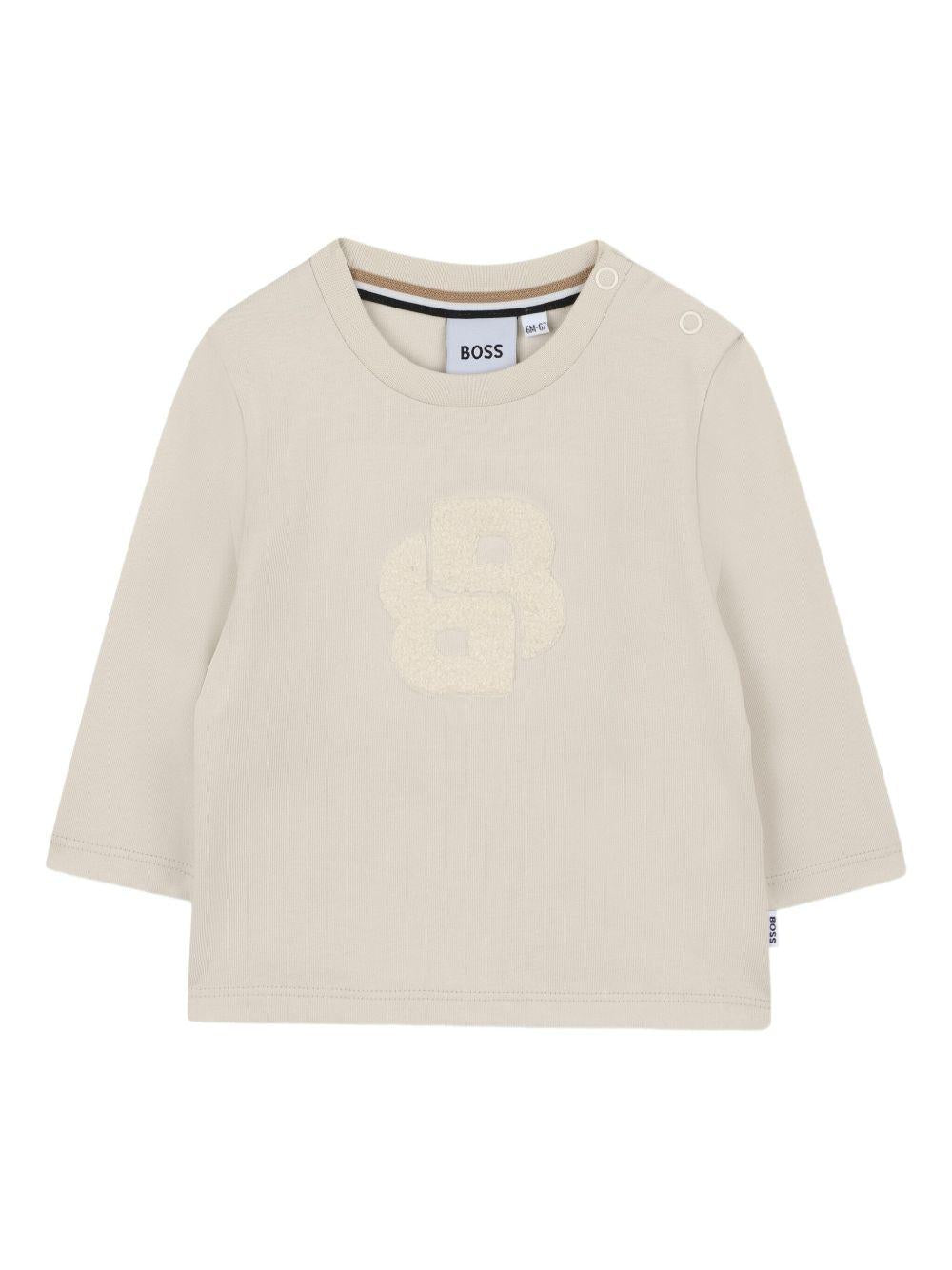 T-shirt per neonato Boss Kids beige con logo ricamato - Rubino Kids