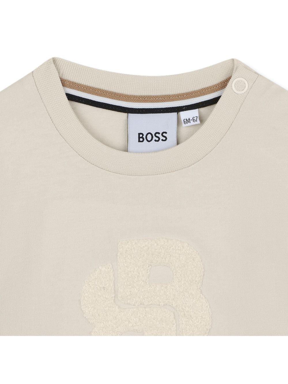T-shirt per neonato Boss Kids beige con logo ricamato - Rubino Kids
