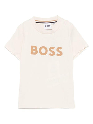 T-shirt per neonato Boss Kids beige con stampa con logo
