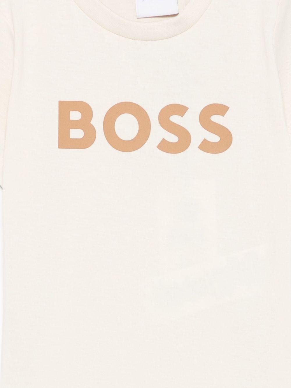 T-shirt per neonato Boss Kids beige con stampa con logo - Rubino Kids