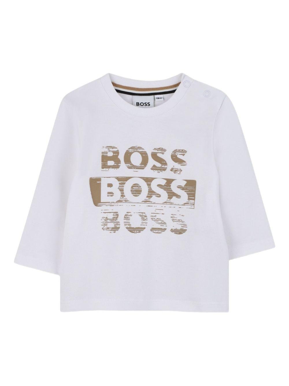 T-shirt per neonato BOSS Kids bianca con stampa con logo - Rubino Kids