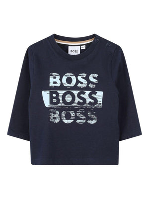 BOSS Kids blue baby T-shirt with logo print