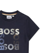 T-shirt per neonato Boss Kids blu con stampa grafica sul davanti - Rubino Kids