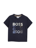 T-shirt per neonato Boss Kids blu con stampa grafica sul davanti - Rubino Kids