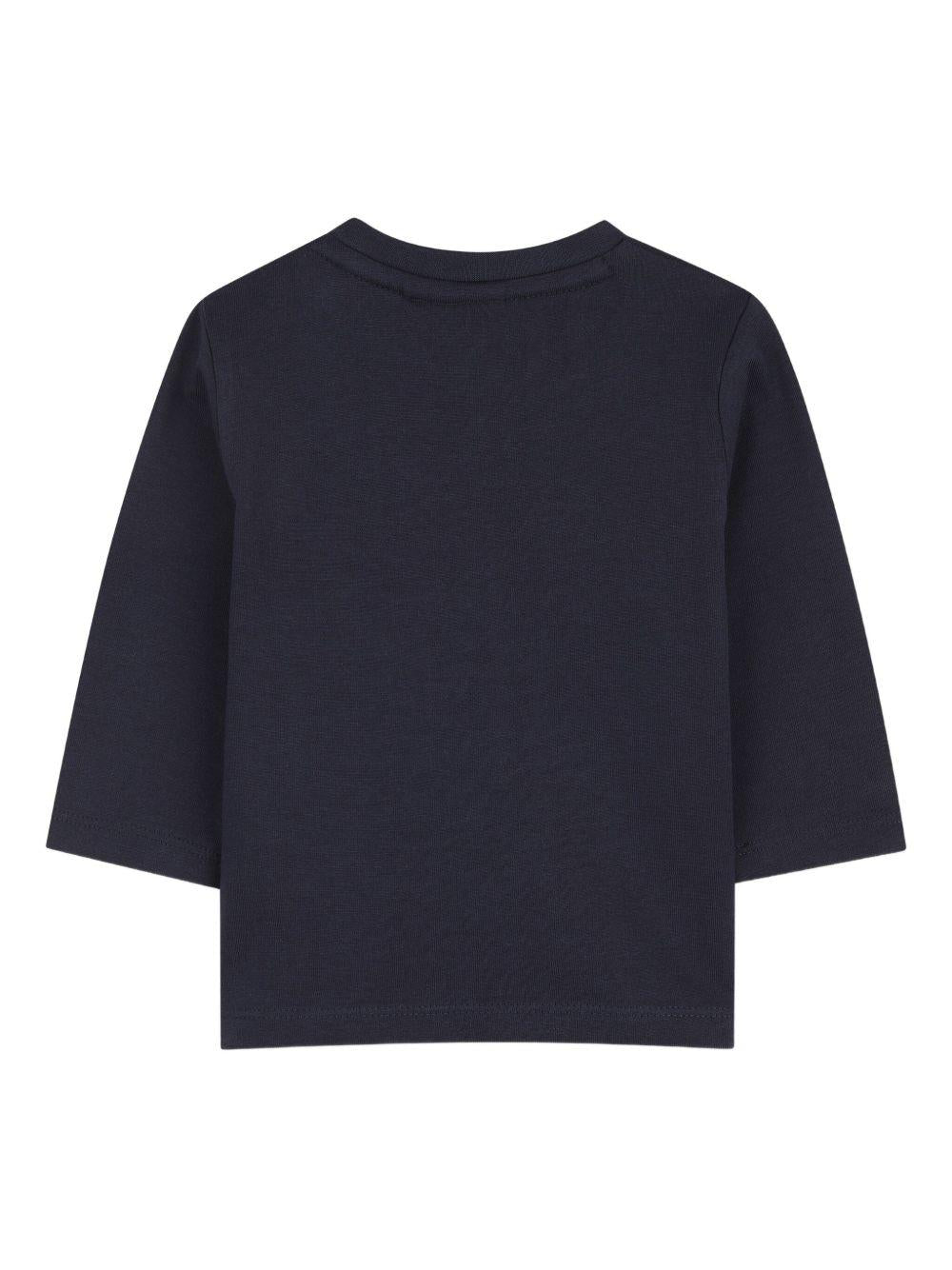 T-shirt per neonato Boss Kids blu con stampa logo sul davanti - Rubino Kids