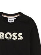 T-shirt per neonato BOSS Kids nera con stampa con logo - Rubino Kids