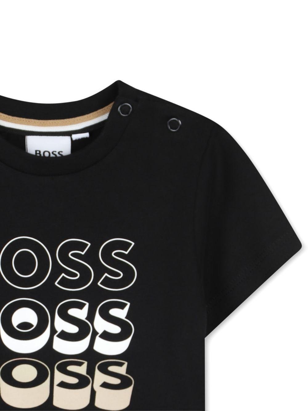T-shirt per neonato Boss Kids nero con stampa grafica sul davanti - Rubino Kids