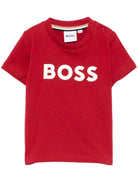 T-shirt per neonato Boss Kids rosso con stampa con logo - Rubino Kids