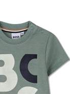T-shirt per neonato Boss Kids verde con stampa logo sul davanti - Rubino Kids