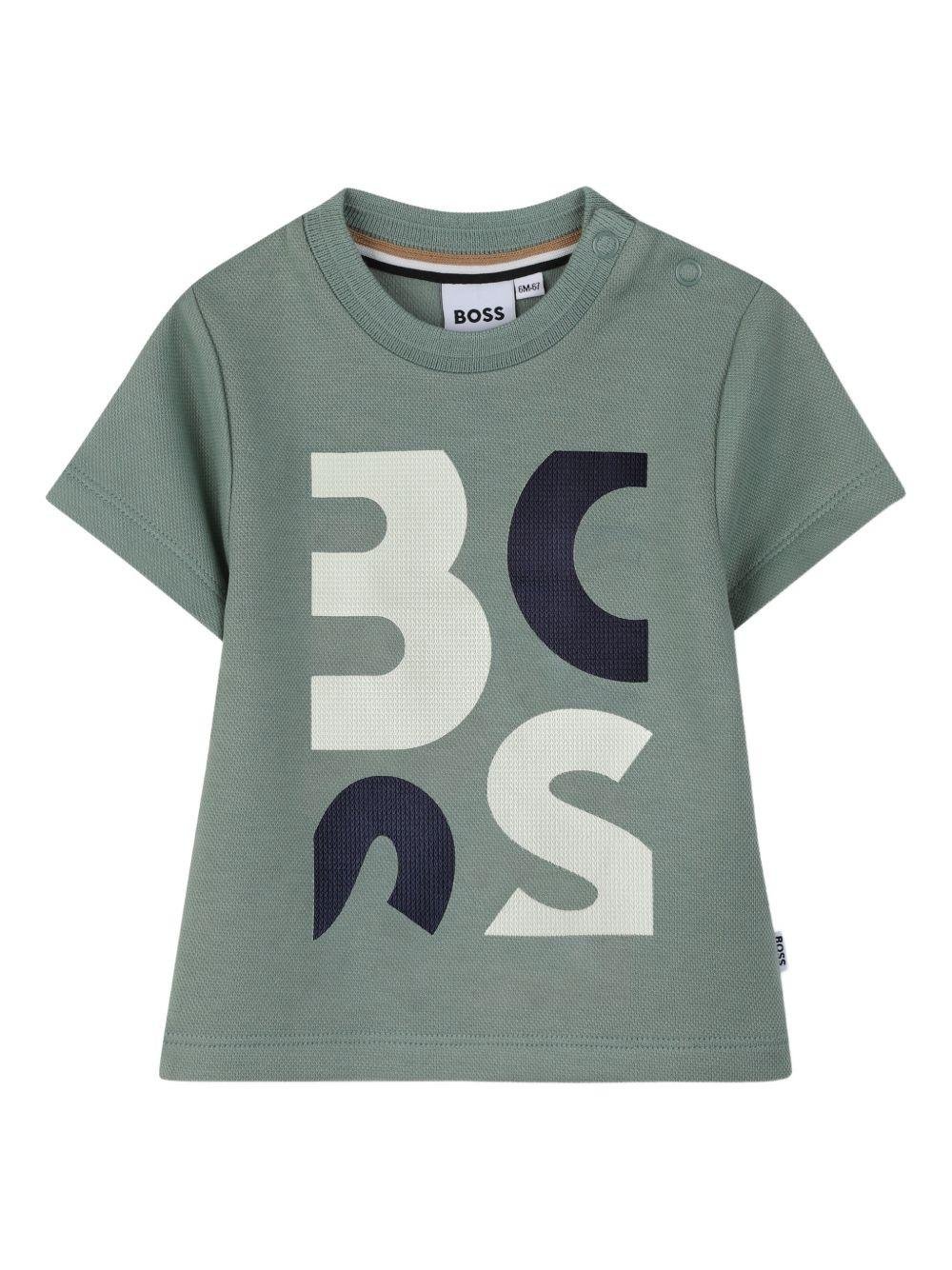 T-shirt per neonato Boss Kids verde con stampa logo sul davanti - Rubino Kids