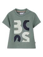 T-shirt per neonato Boss Kids verde con stampa logo sul davanti - Rubino Kids