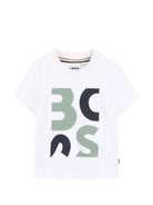 T-shirt per neonato Boss Kidswear bianco con logo sul davanti - Rubino Kids