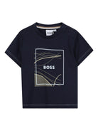 T-shirt per neonato Boss Kidswear blu con stampa grafica - Rubino Kids