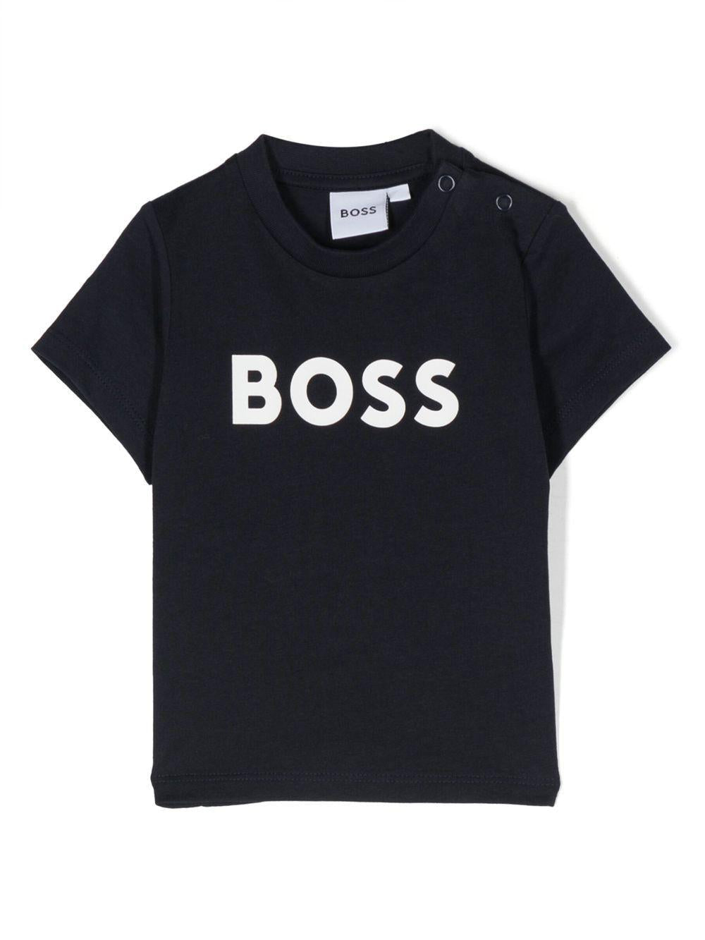 T-shirt per neonato BOSS Kidswear blu con stampa - Rubino Kids