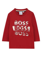 T-shirt per neonato BOSS Kidswear rosso con stampa grafica e maniche lunghe - Rubino Kids