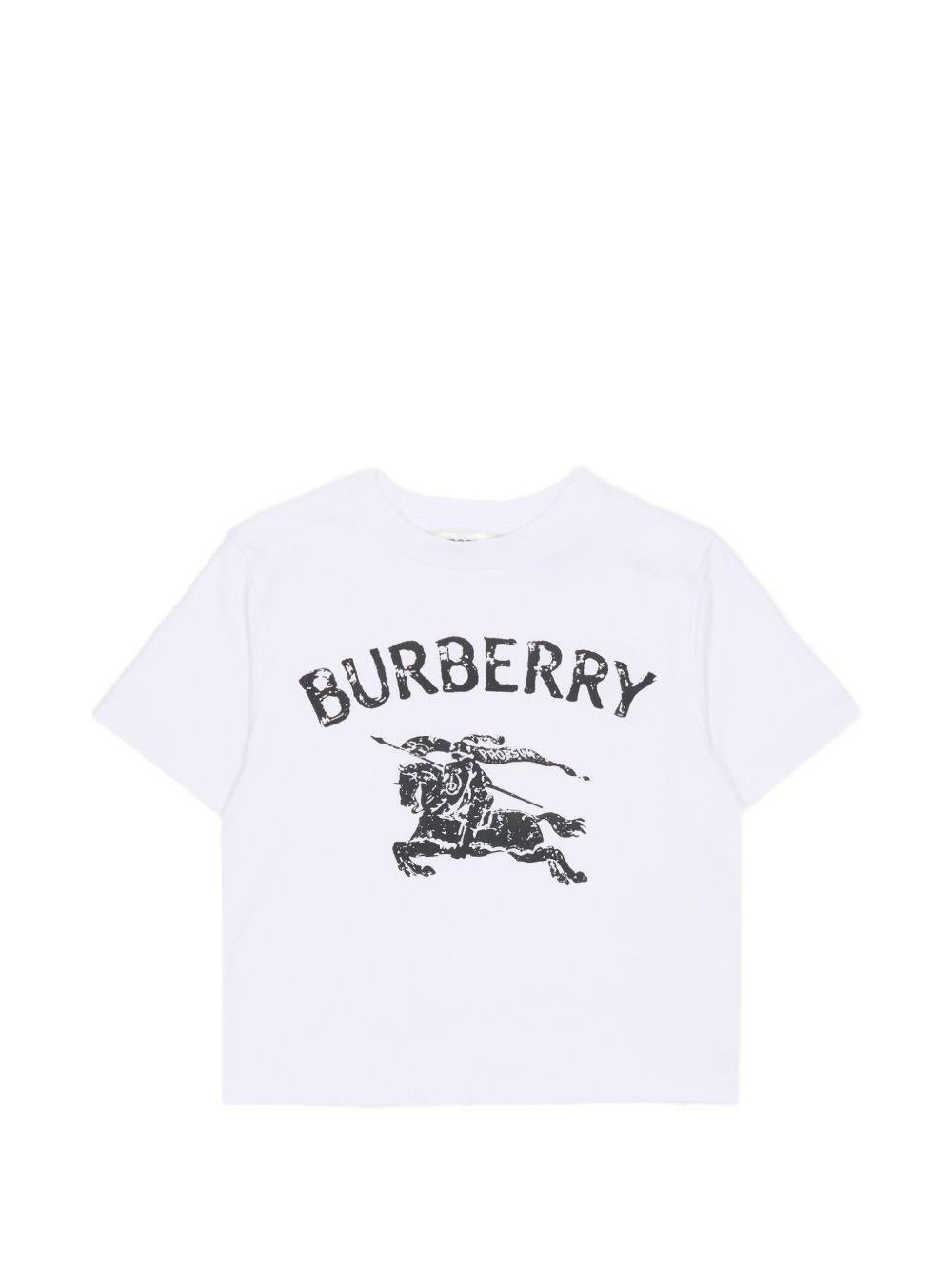 T-shirt per neonato Burberry Kids bianca con stampa Equestrian Knight - Rubino Kids