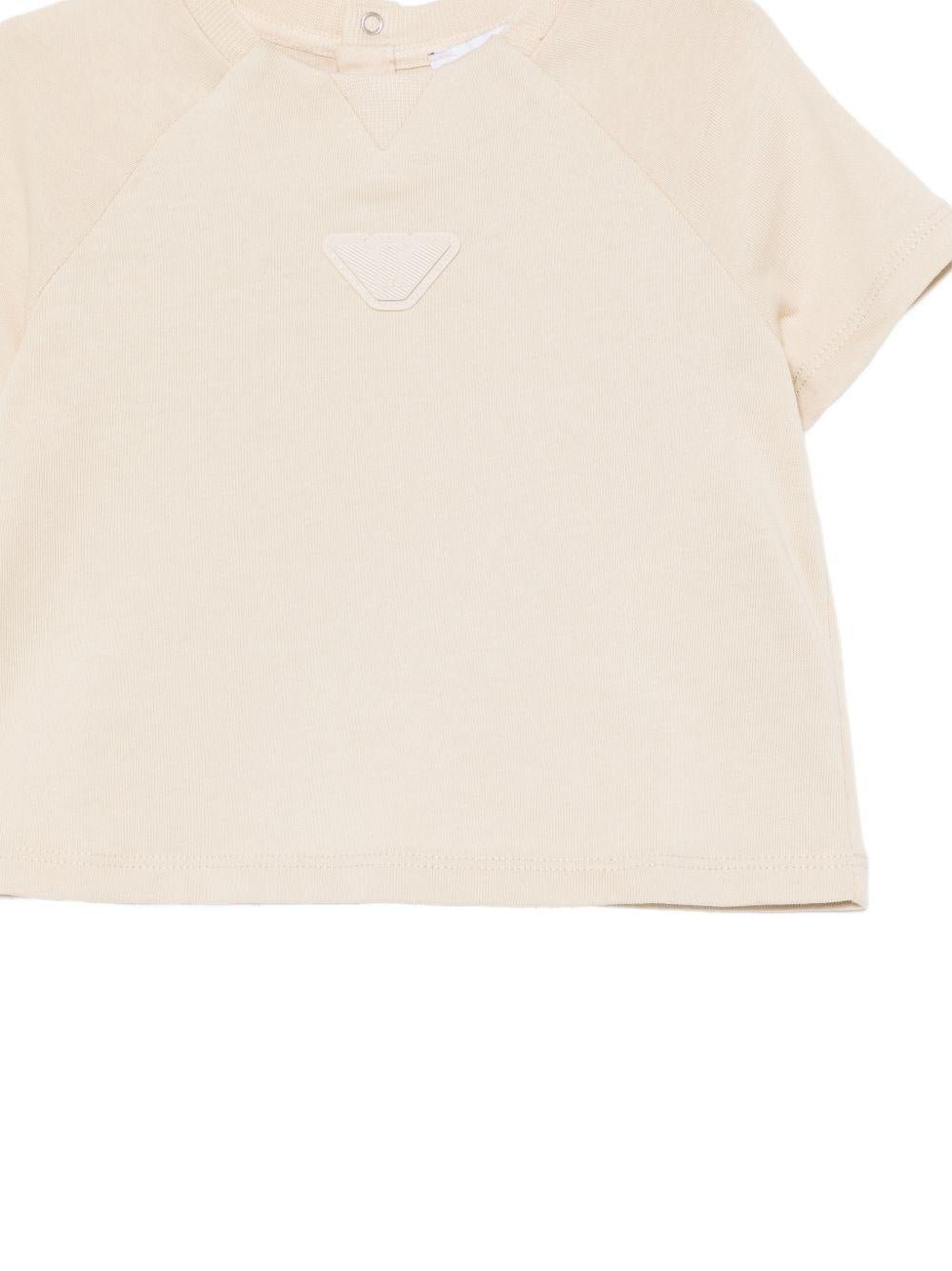 T-shirt per neonato Emporio Armani Kids beige con logo Aquila sul davanti - Rubino Kids
