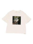 T-shirt per neonato Emporio Armani Kids beige con logo sul davanti - Rubino Kids