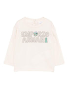 T-shirt per neonato Emporio Armani Kids beige con stampa logo - Rubino Kids