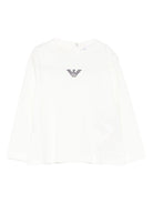 T-shirt per neonato Emporio Armani Kids bianca con logo Aquila sul davanti - Rubino Kids