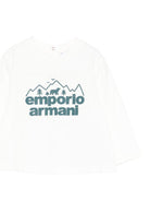 T-shirt per neonato Emporio Armani Kids bianca con logo montagna - Rubino Kids