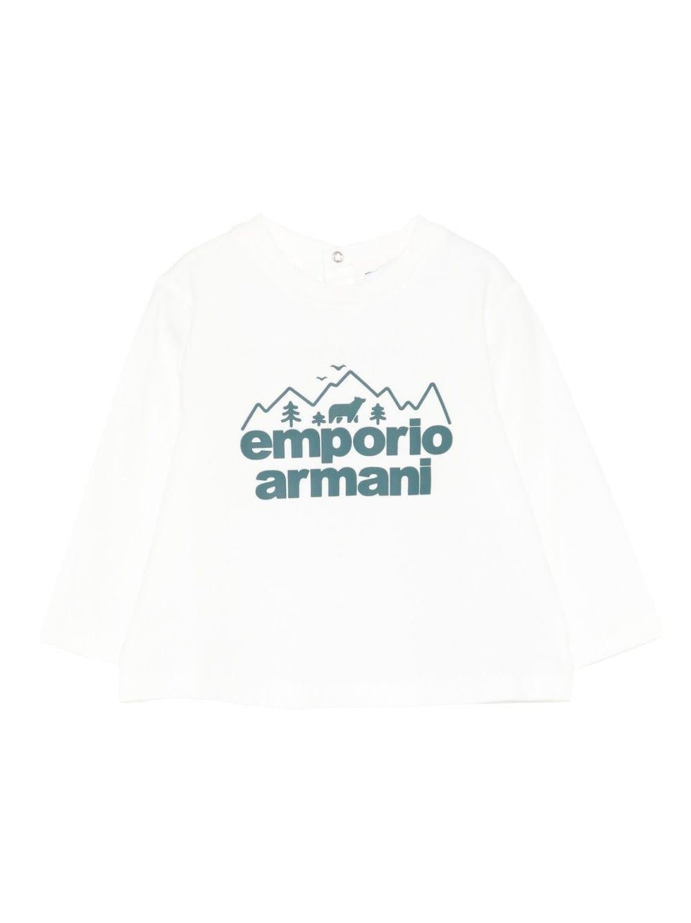T-shirt per neonato Emporio Armani Kids bianca con logo montagna - Rubino Kids
