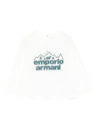 T-shirt per neonato Emporio Armani Kids bianca con logo montagna - Rubino Kids