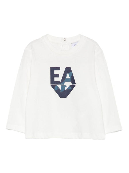 Emporio Armani Kids white T-shirt for babies with logo on the front