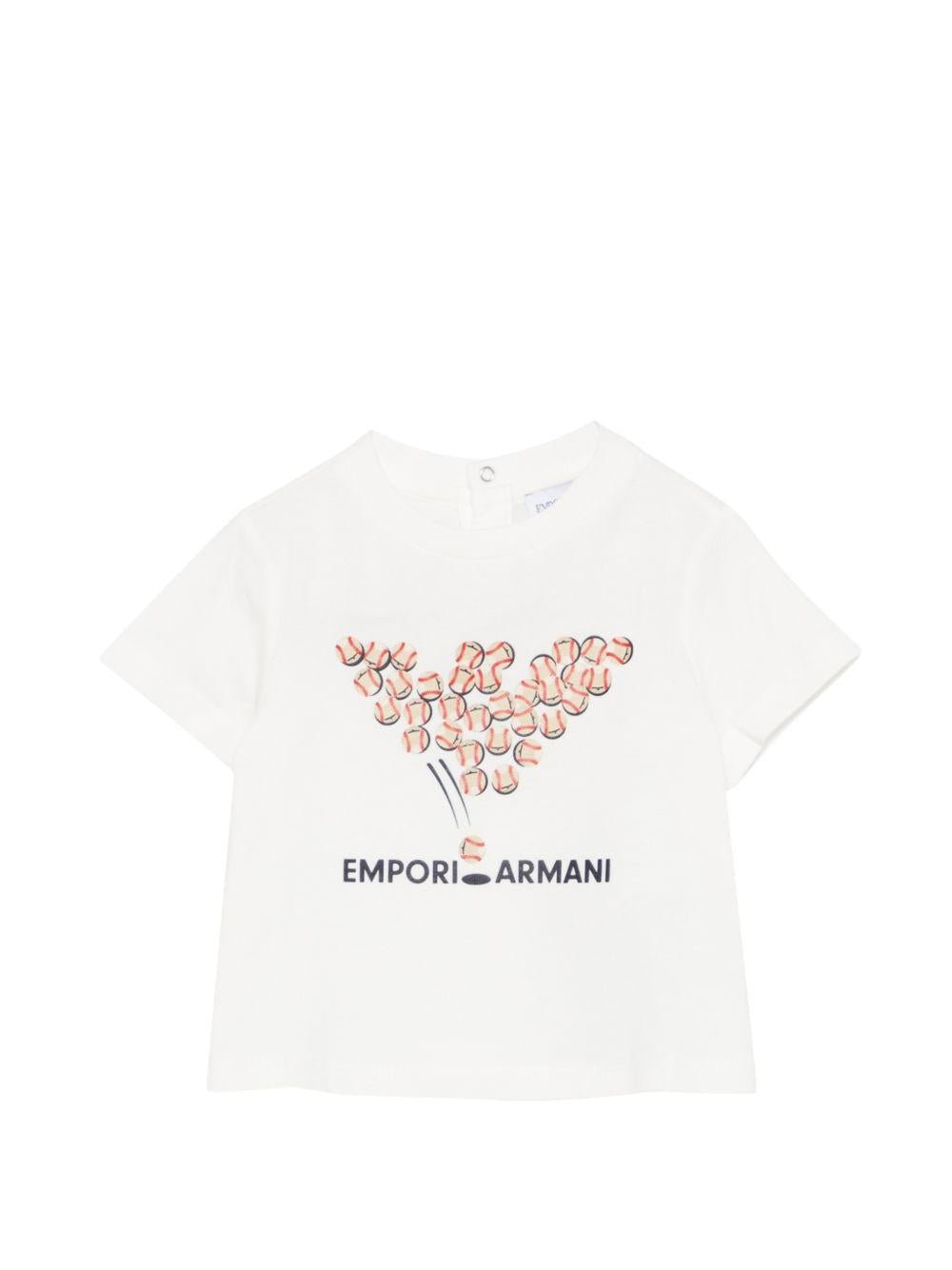 T-shirt per neonato Emporio Armani Kids bianca con stampa grafica con palline da tennis - Rubino Kids
