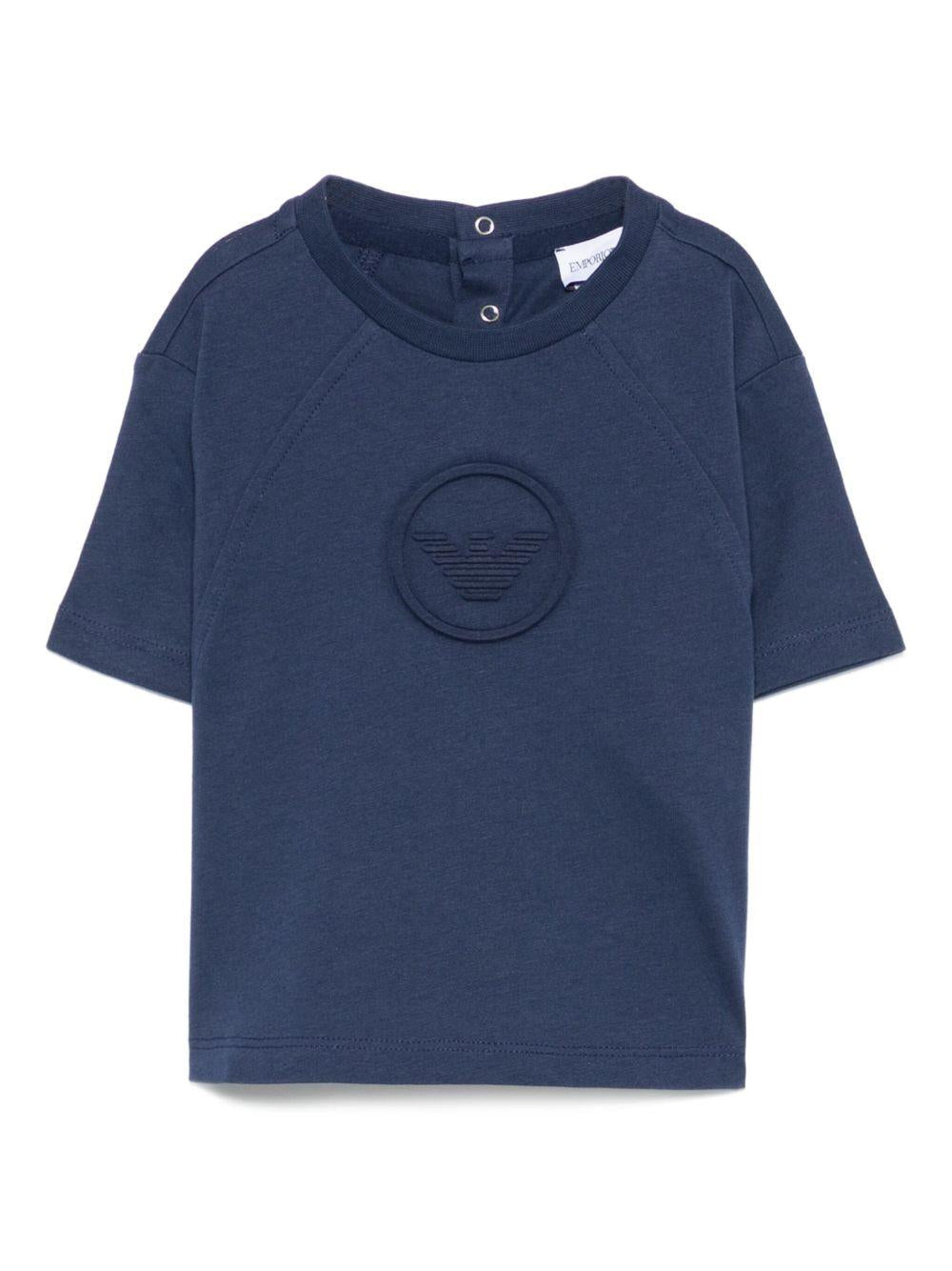 T-shirt per neonato Emporio Armani Kids blu con dettaglio logo - Rubino Kids