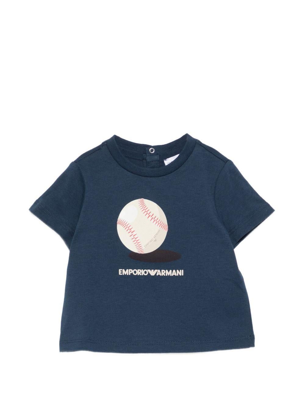 T-shirt per neonato Emporio Armani Kids blu con stampa grafica pallina da tennis - Rubino Kids