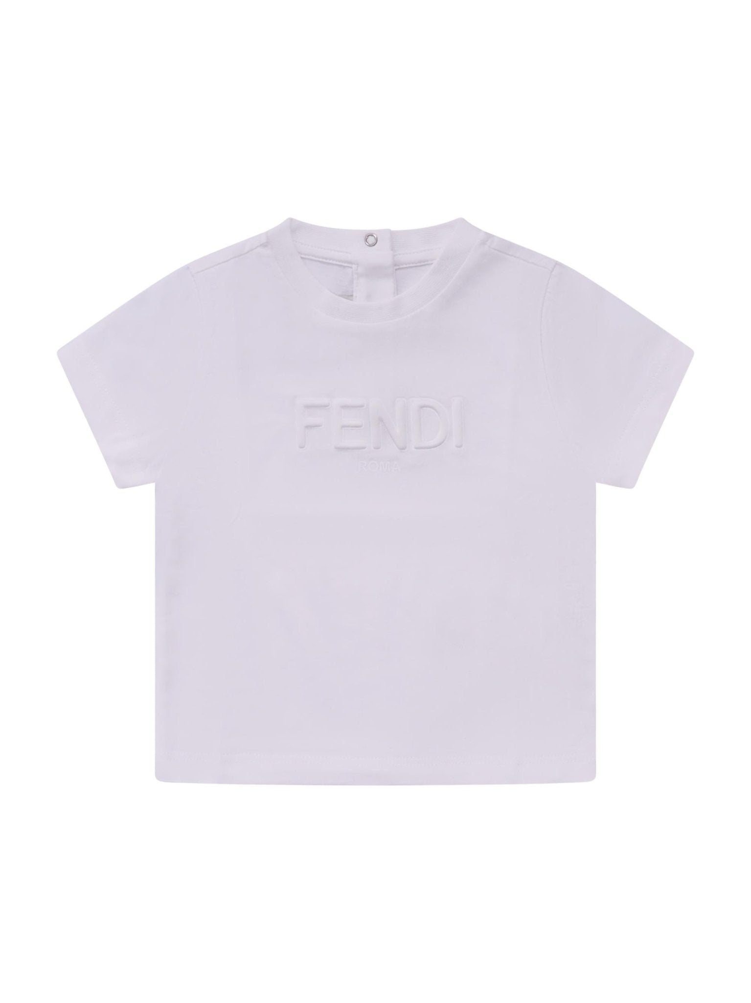 T-shirt per neonato Fendi Kids bianca con logo sul davanti - Rubino Kids