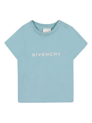 T-shirt per neonato Givenchy Kids azzurra con stampa logo frontale