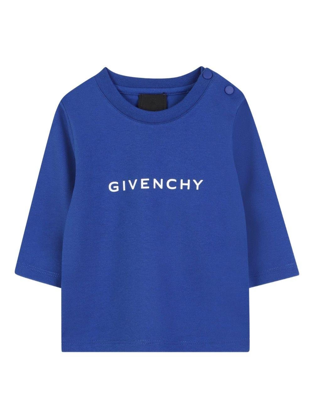 T-shirt per neonato Givenchy Kids blu con logo frontale - Rubino Kids