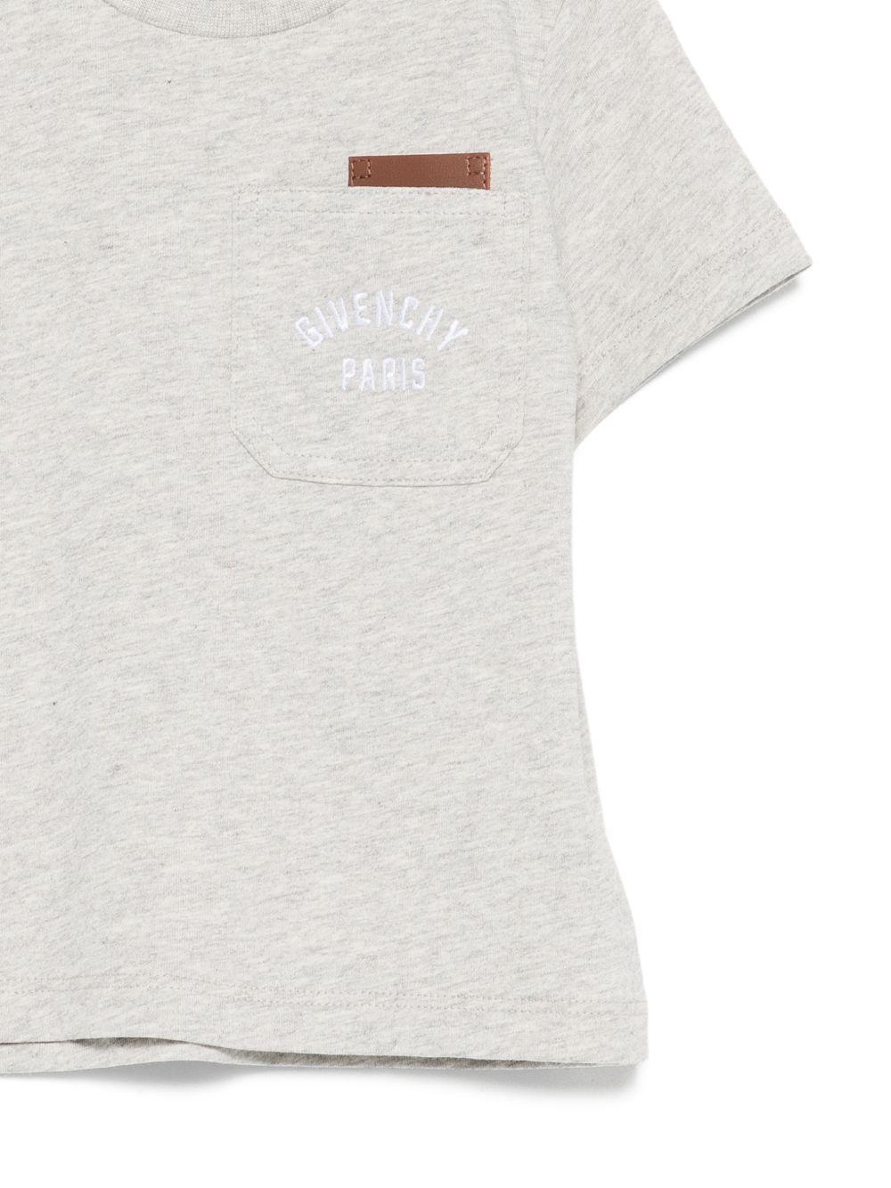 T-shirt per neonato Givenchy Kids grigia con logo ricamato sul davanti - Rubino Kids