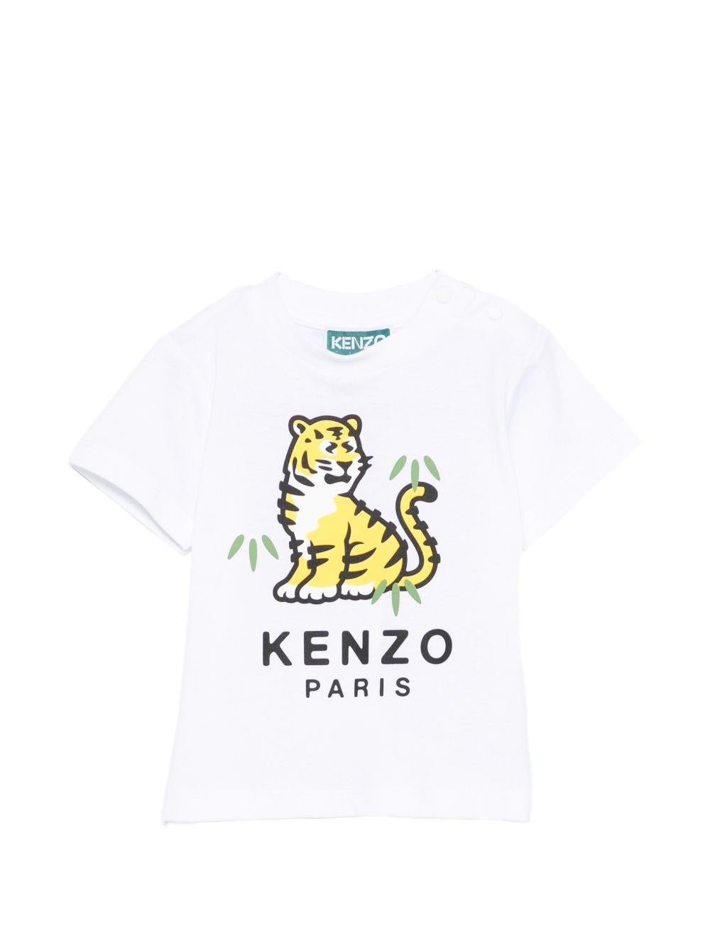 T-shirt per neonato Kenzo Kids bianca con stampa tigre sul davanti - Rubino Kids