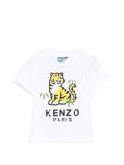 T-shirt per neonato Kenzo Kids bianca con stampa tigre sul davanti - Rubino Kids