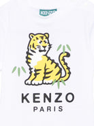T-shirt per neonato Kenzo Kids bianca con stampa tigre sul davanti - Rubino Kids