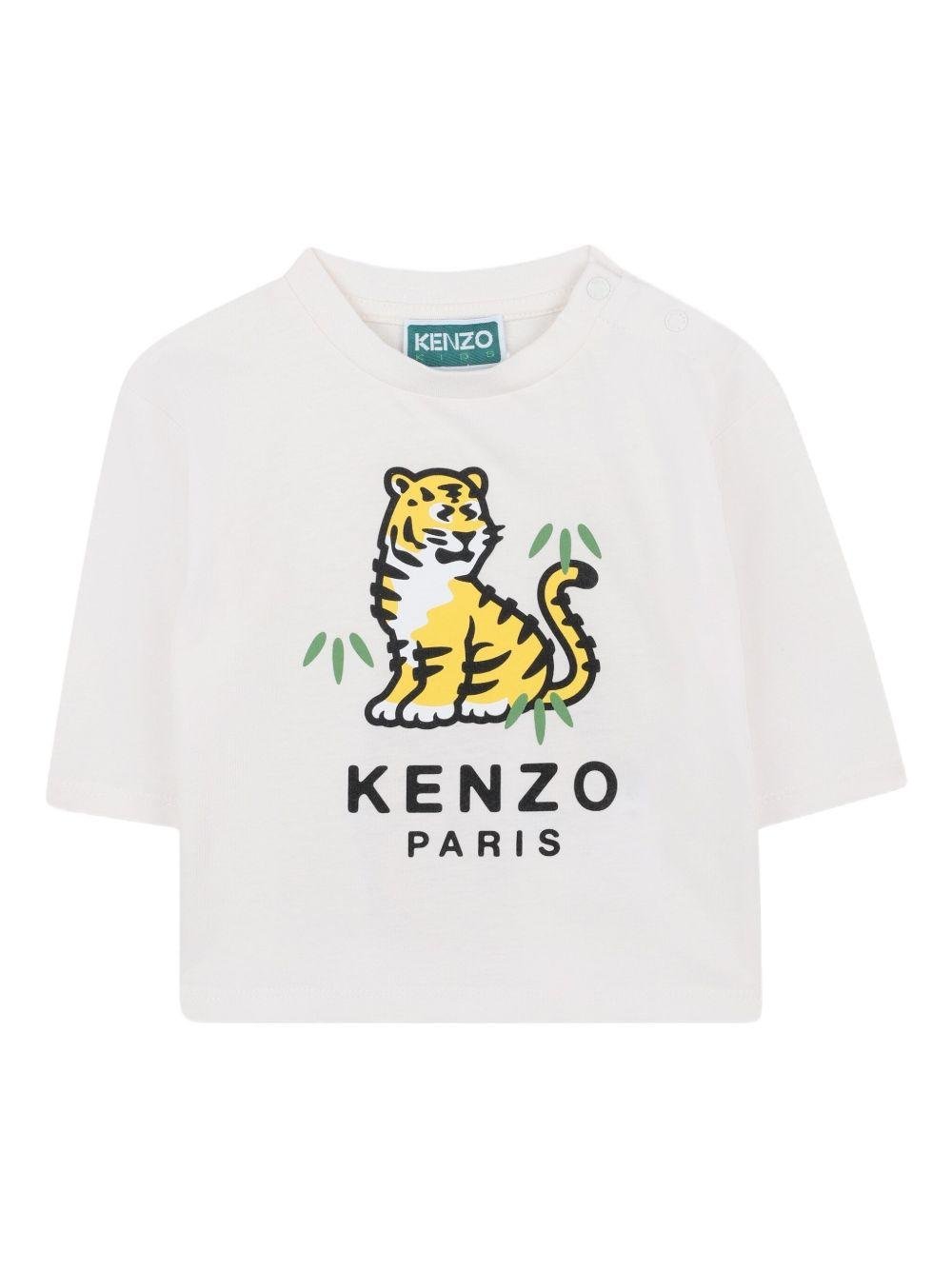 T-shirt per neonato Kenzo Kids bianco a maniche lunghe con stampa Tiger - Rubino Kids